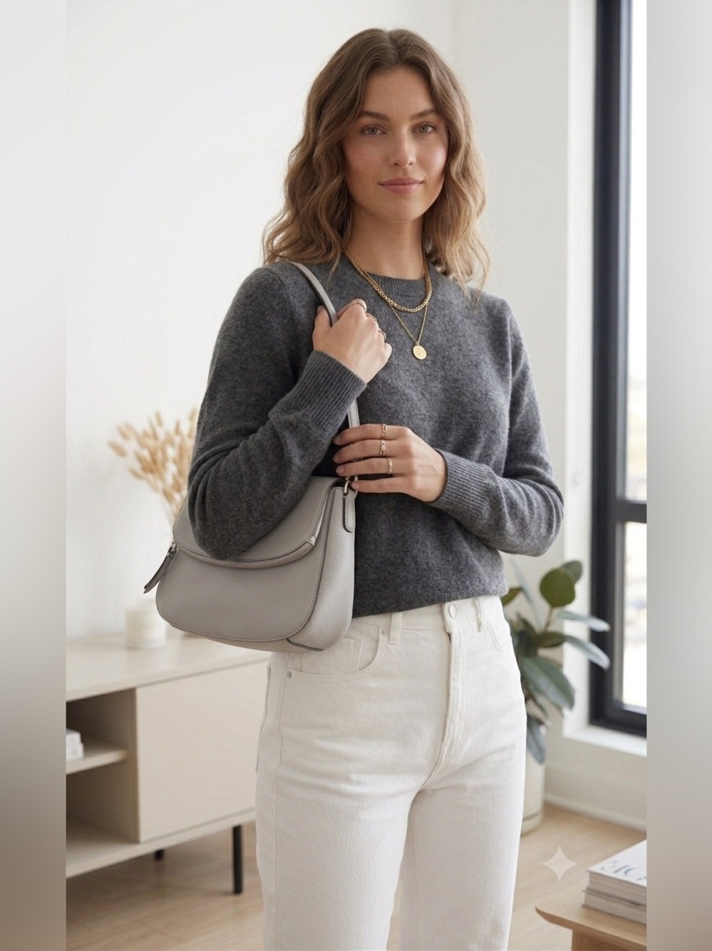 kate spade Pebbled Leather Shoulder Bag in Light Gray